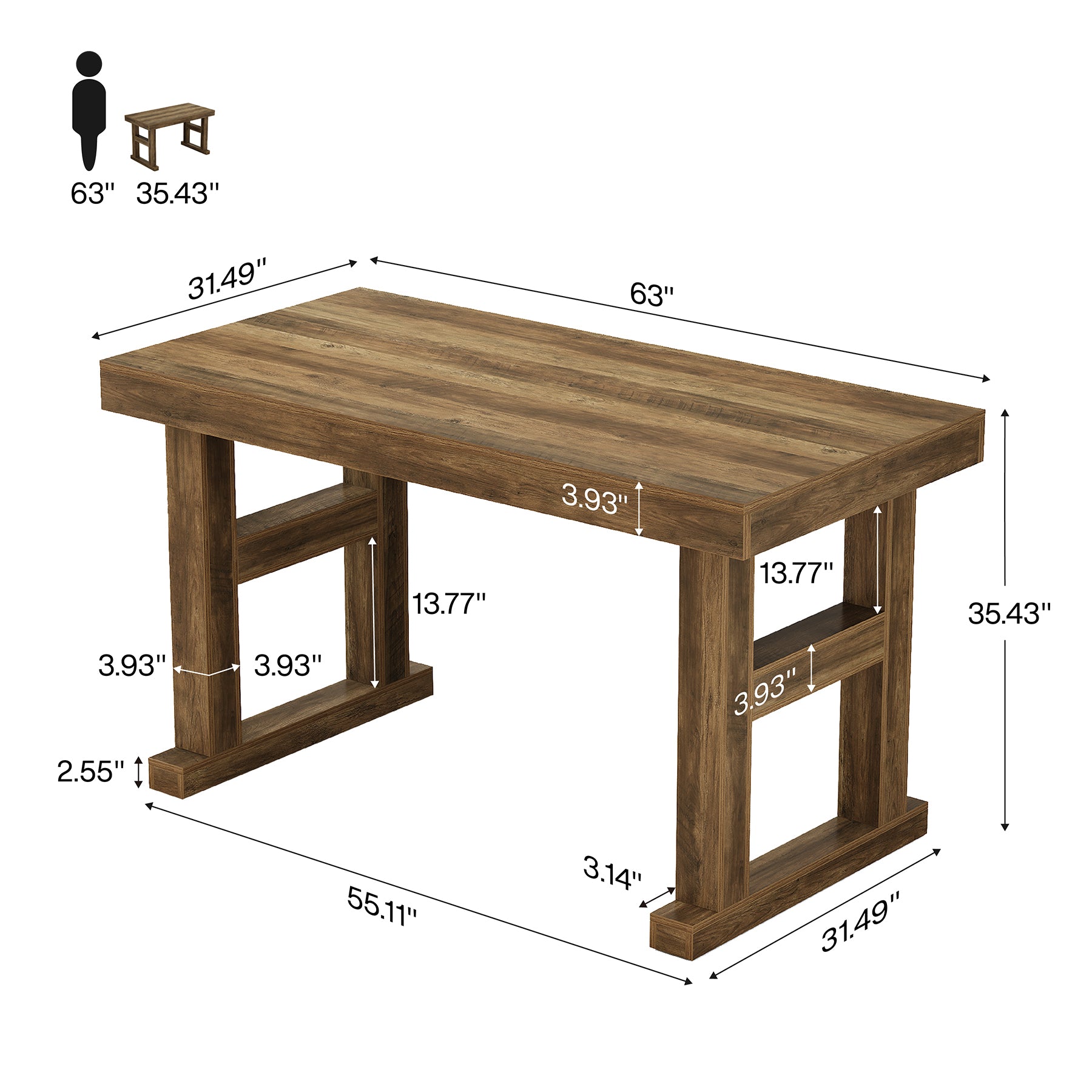 63" Farmhouse Bar Table, Counter Height Pub Table for 4-6 People with Sturdy H-Frame Legs