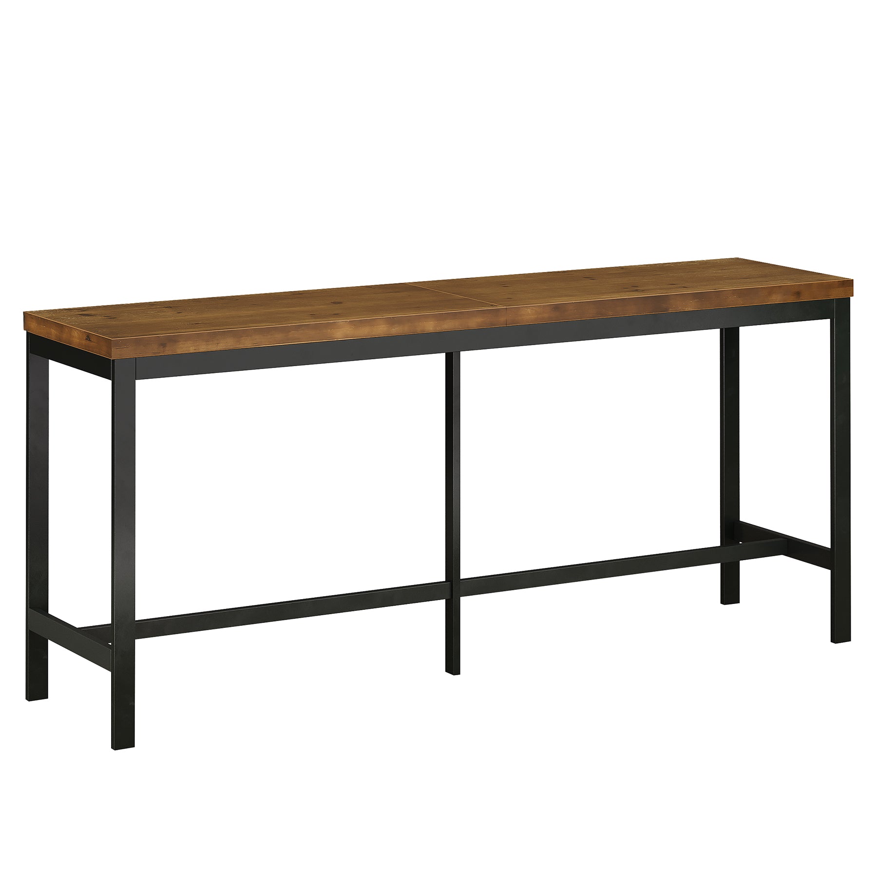79" Solid Wood Bar Table, Rectangular High Top Table with Metal Footrest for Home Kitchen