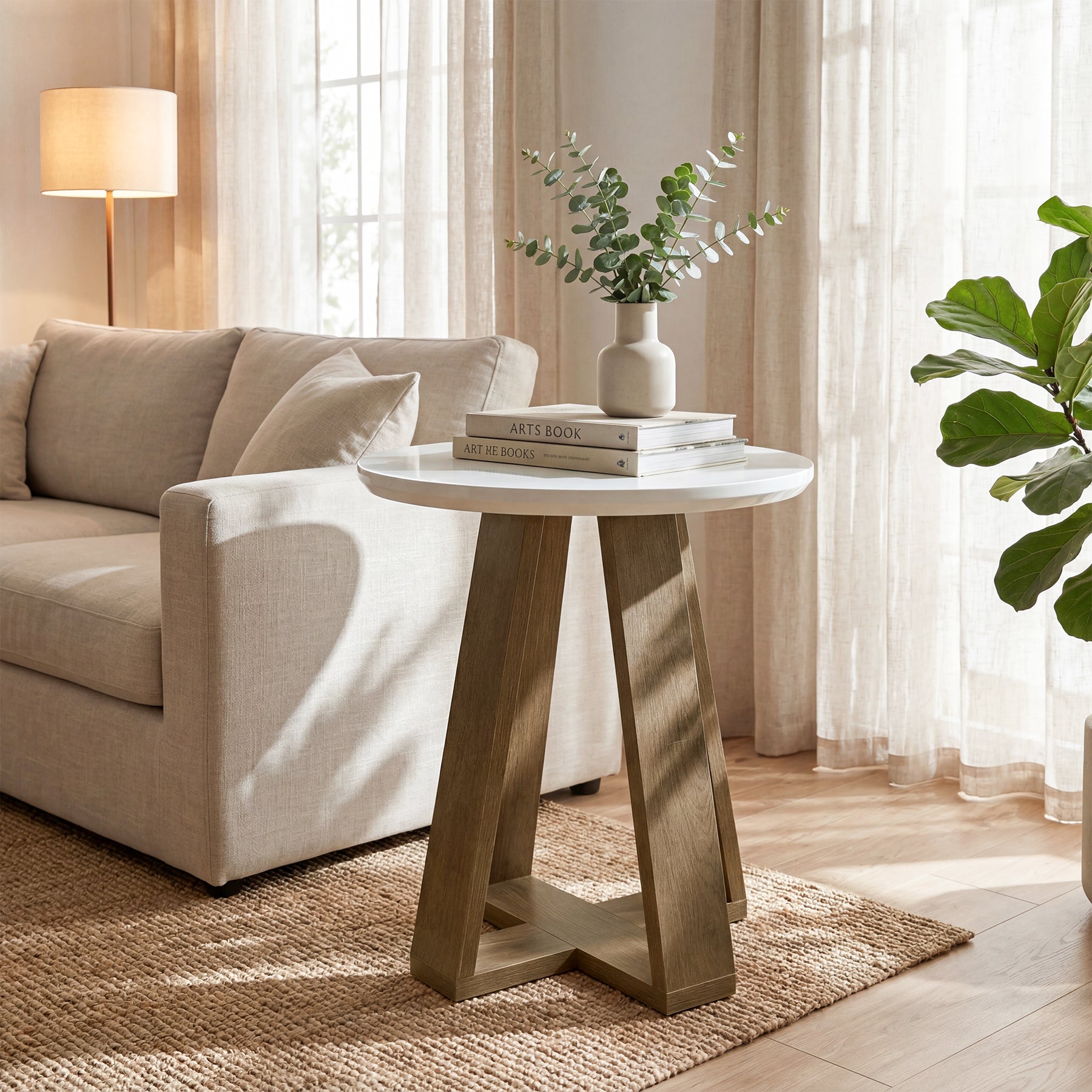 Round End Table, Modern Side Table Small Accent Table for Living Room