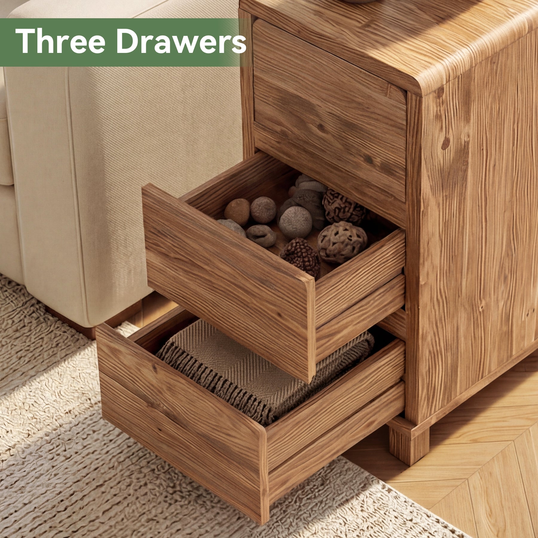 Tribesigns 3-Drawer Side Table, Solid Wood End Table for Living Room