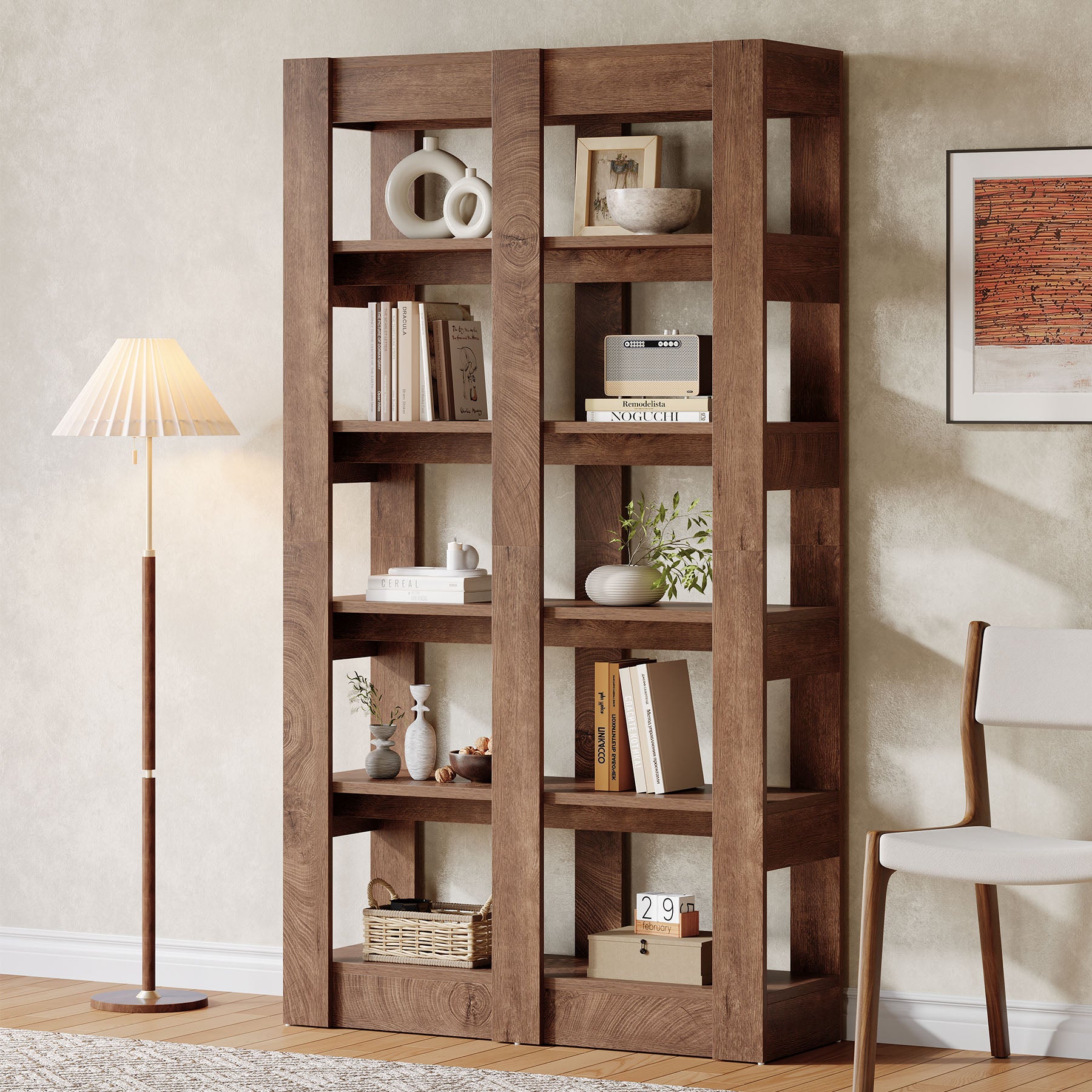 71" Tall Bookshelf, Floorstanding  6-Tier Home Office Bookcase Etagere