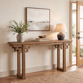 63" Farmhouse Console Table, Solid Wood Entryway Table, Thick Legs & Carved Detail 3