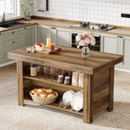 55" Kitchen Island, 3-Tier Island Table Counter Height Bar Table