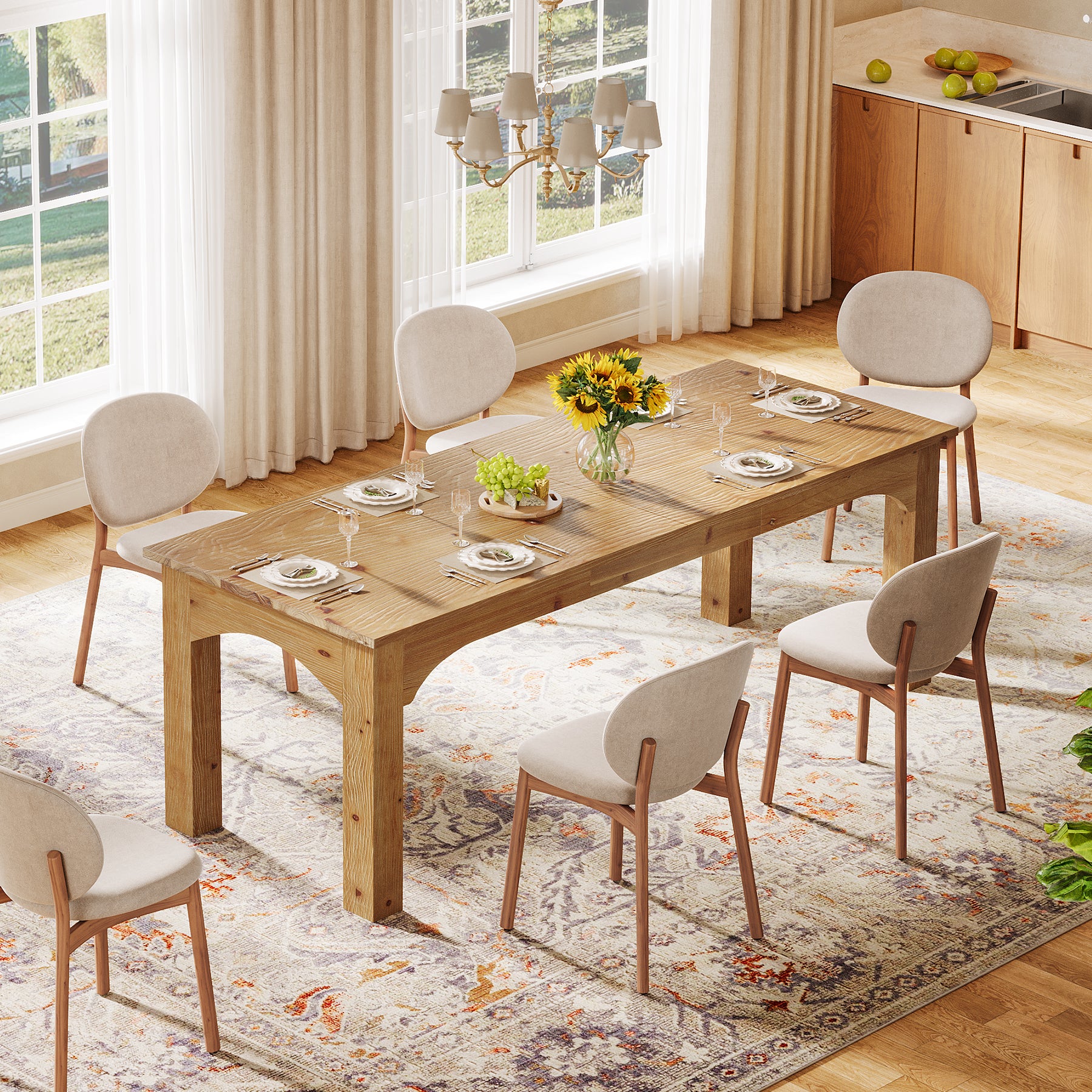 Solid Wood Dining Table, 78.7" Rectangular Kitchen Table for 6-8 People