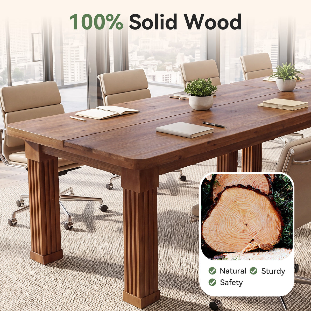 63" Farmhouse Solid Wood Executive Desk with Fluted Legs, Farmhouse Home Office Desk