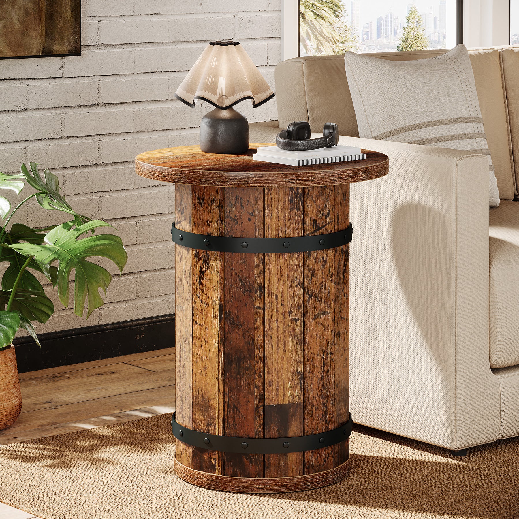 25.6" Tall End Table, Round Side Table Nightstand with Sturdy Base