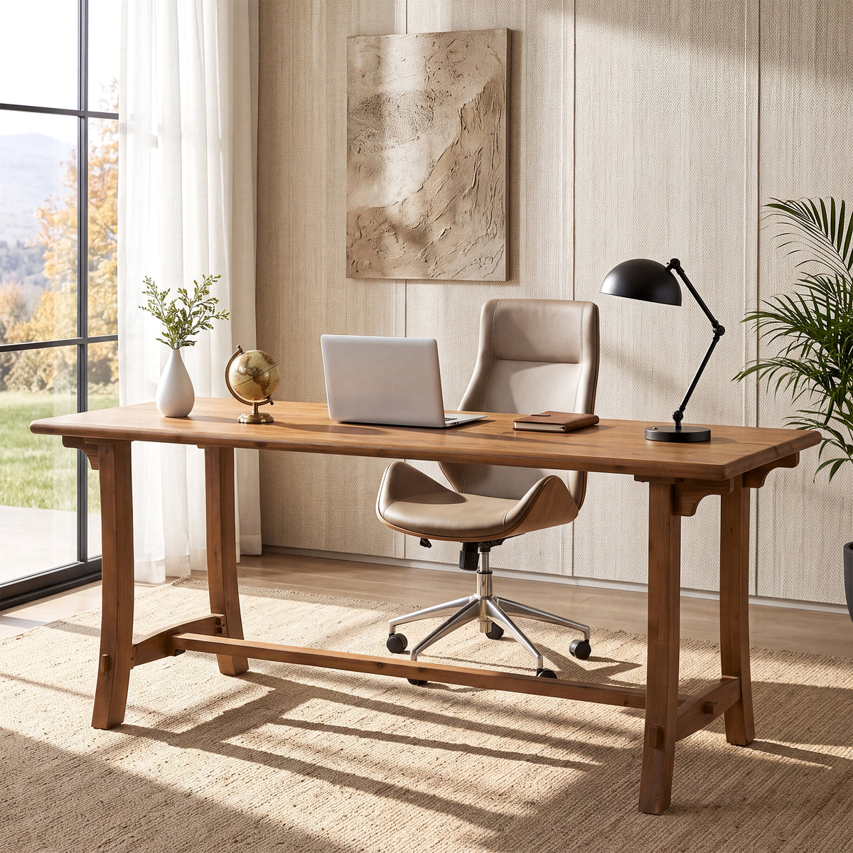 71" Rustic Executive Desk, Solid Wood Double Computer Desk, Home Office