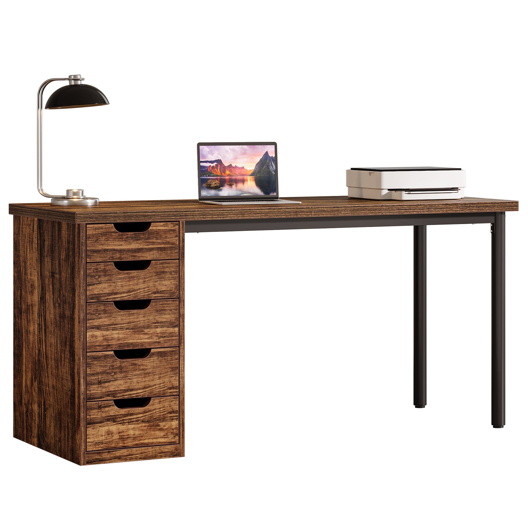 Tribesigns 47" Computer Desk with 5 Reversible Drawers, Rustic Home Office Workstation