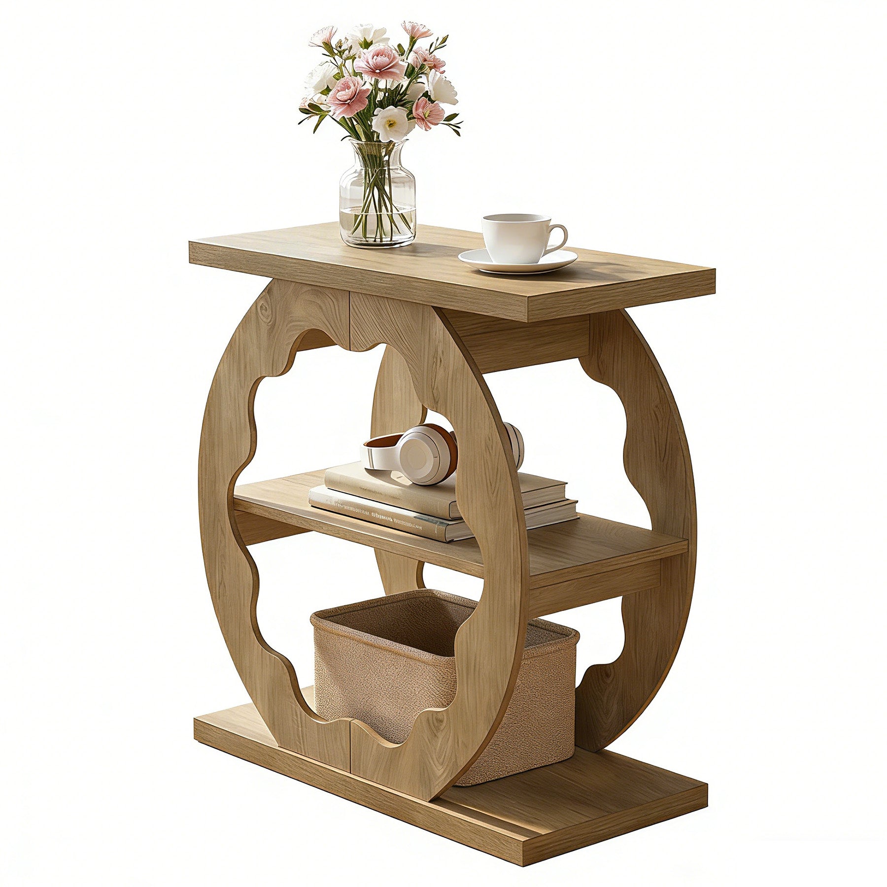 3-Tier End Table with Storage Shelves, Narrow Side Table for Living Room