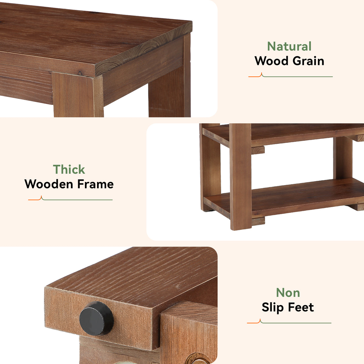 Farmhouse Solid Wood Side Table, 3-Tier Rectangular End Table with Storage