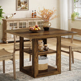 31.1" Square Dining Table for 4, Farmhouse Kitchen Table with 2-Tier Storage Shelf 3