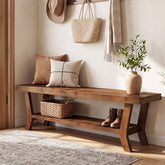 55-Inch Solid Wood Entryway Bench with Lower Shoe Shelf, Farmhouse Seat for Hallway 3