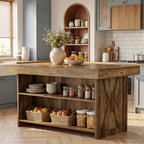 55" Kitchen Island with Storage Shelves, Farmhouse Island Table for Dining Room