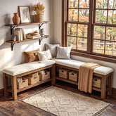 Solid Wood Entryway Bench Set, 55" L-Shaped Shoe Bench with Storage Shelf 3