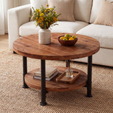 Solid Wood Round Coffee Table, 31.5" Circle Center Table with Storage Shelf & Metal Frame 3