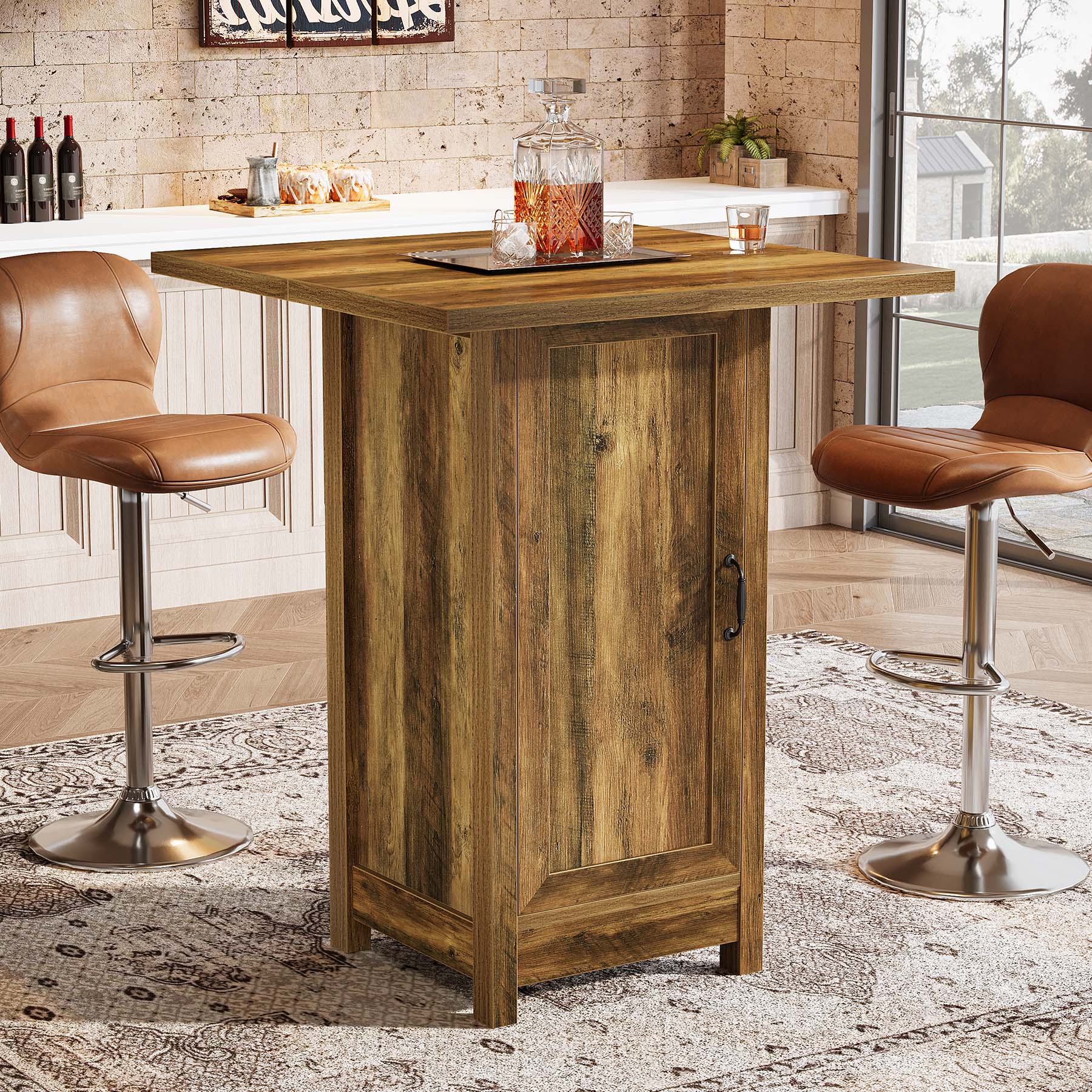 Square Bar Table, 31.5" Cocktail  Pub Table with Closed Cabinet Door