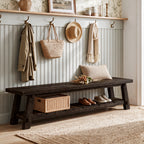 71" Solid Wood Entryway Bench, Rustic Extra Long Hallway Seating with Shoe Storage for Living Room and Bedroom