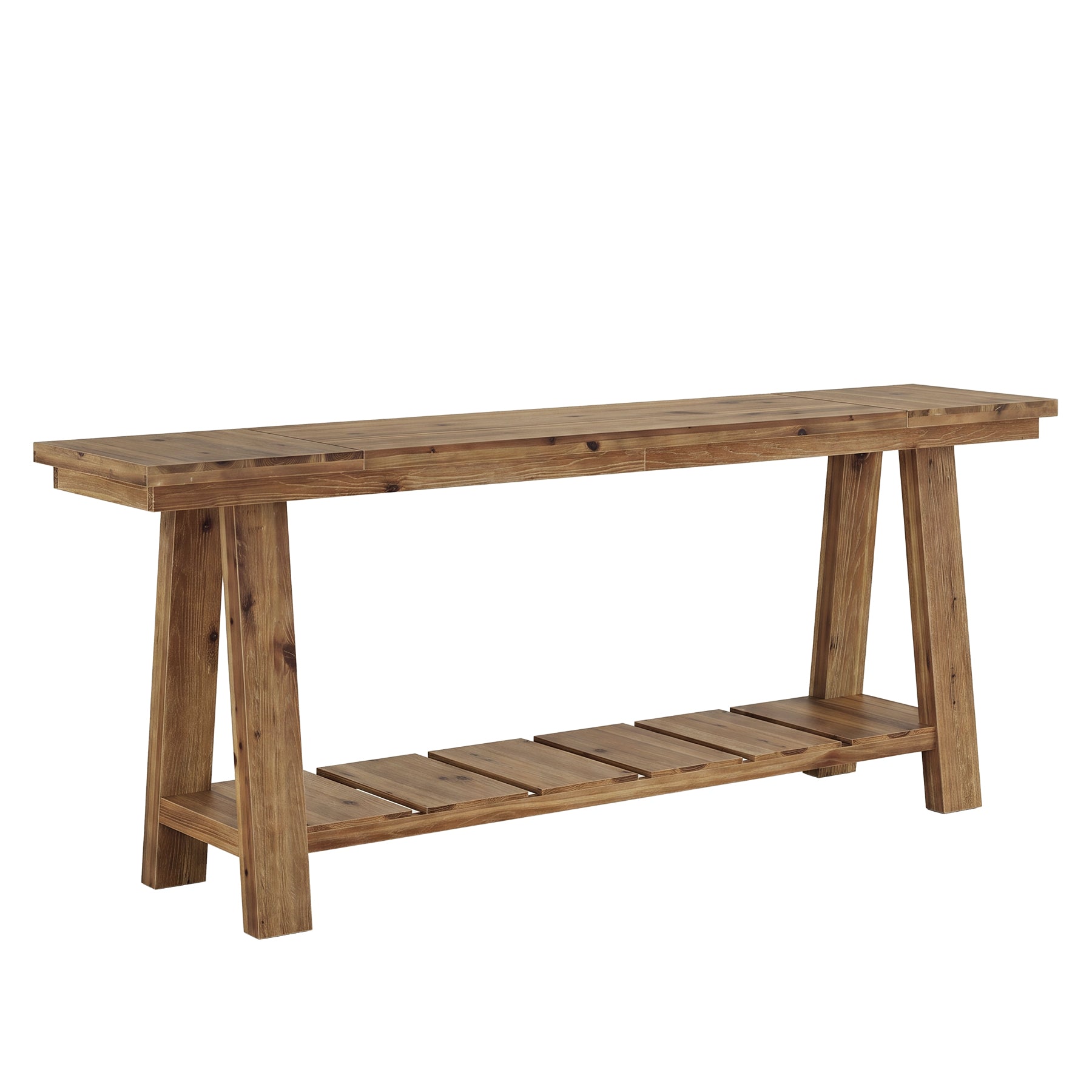 79" Solid Wood Console Table, Long Farmhouse Entryway Table with 2-Tier Storage Shelf