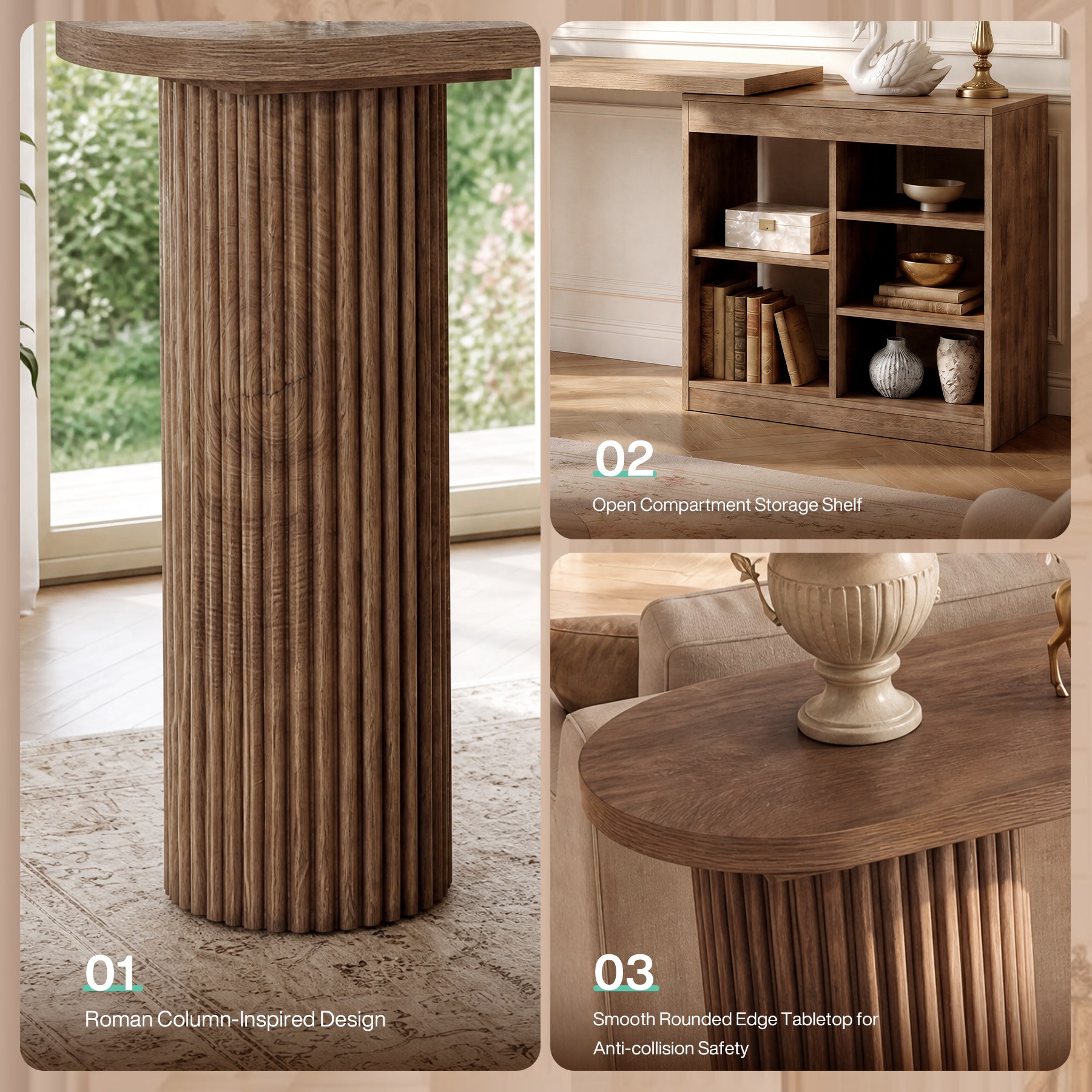 95" Extra-Long Console Table Sofa Table with 360° Rotatable Open Storage Shelves