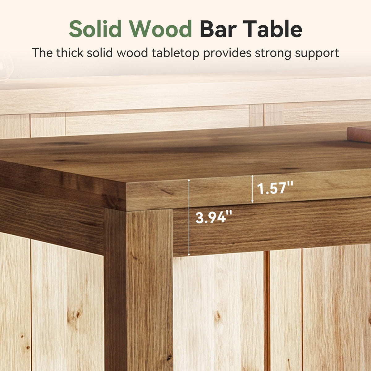 70.9" Solid Wood Bar Table for 6-8 People, Narrow Counter Height Pub Table with Footrest