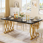 63" Modern Dining Table with Faux Marble Tabletop for 4-6 People