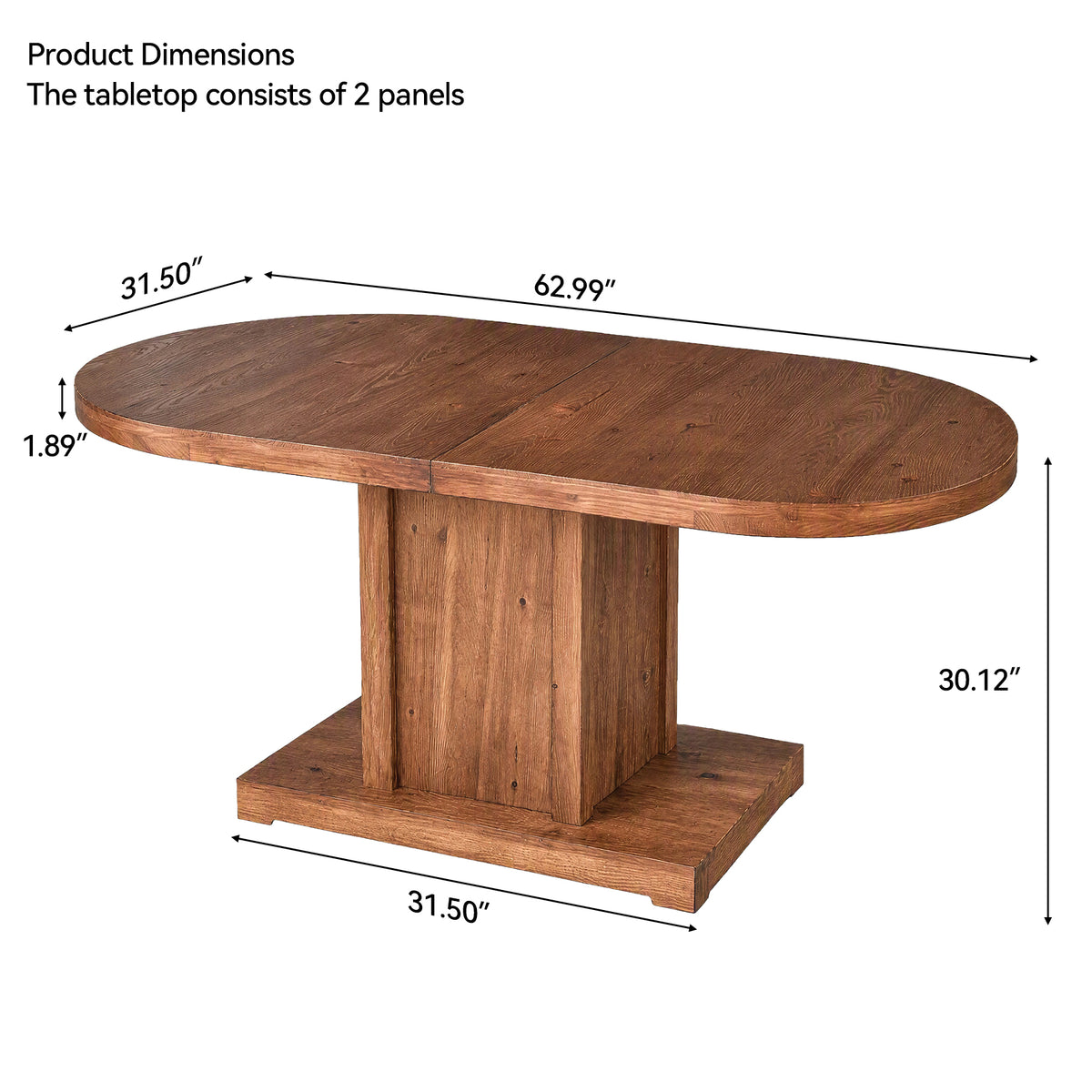 63" Oval Farmhouse Solid Wood Dining Table for 4-6, Sturdy 400 lb Kitchen Table