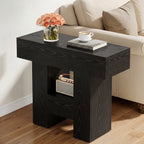 31.5" End Table, Farmhouse Sofa Side Table with 2-Tier Shelf and Heavy Duty Base