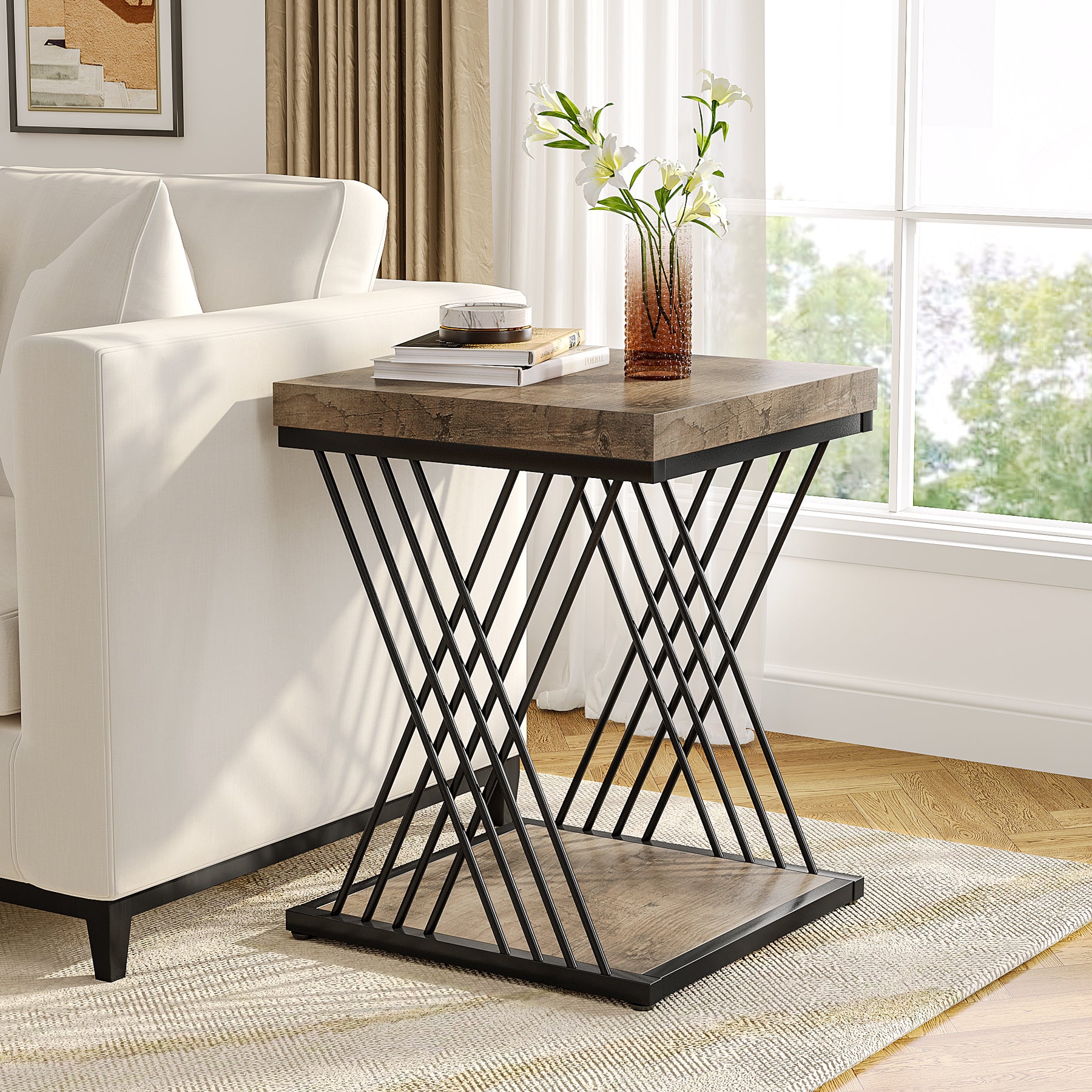 Square End Table, 2-Tier Side Table Modern Bedside Table
