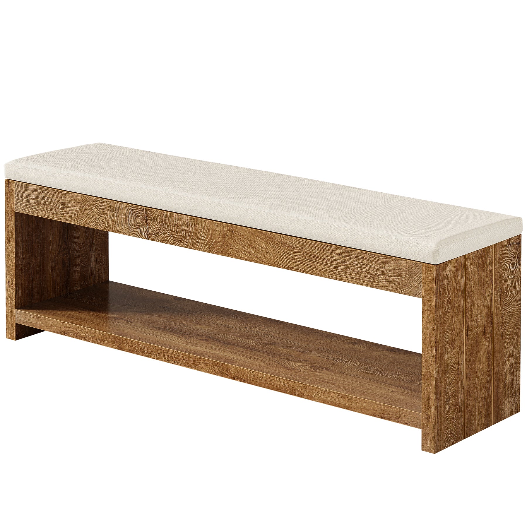 55" Entryway Bench, Wooden Shoe Bench with Cushion and Shoe Rack