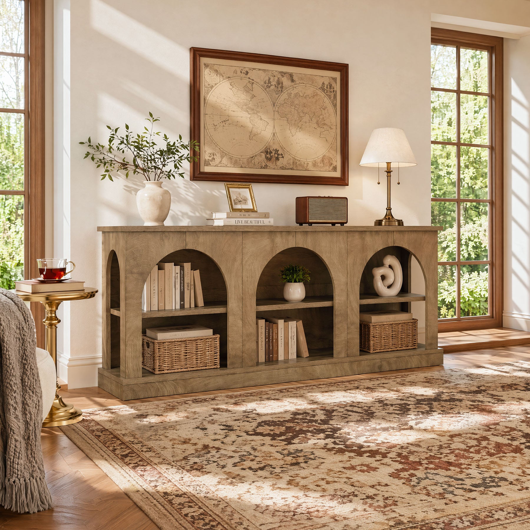 63" Arched Entryway Table, Low Profile Console Table for Hallway