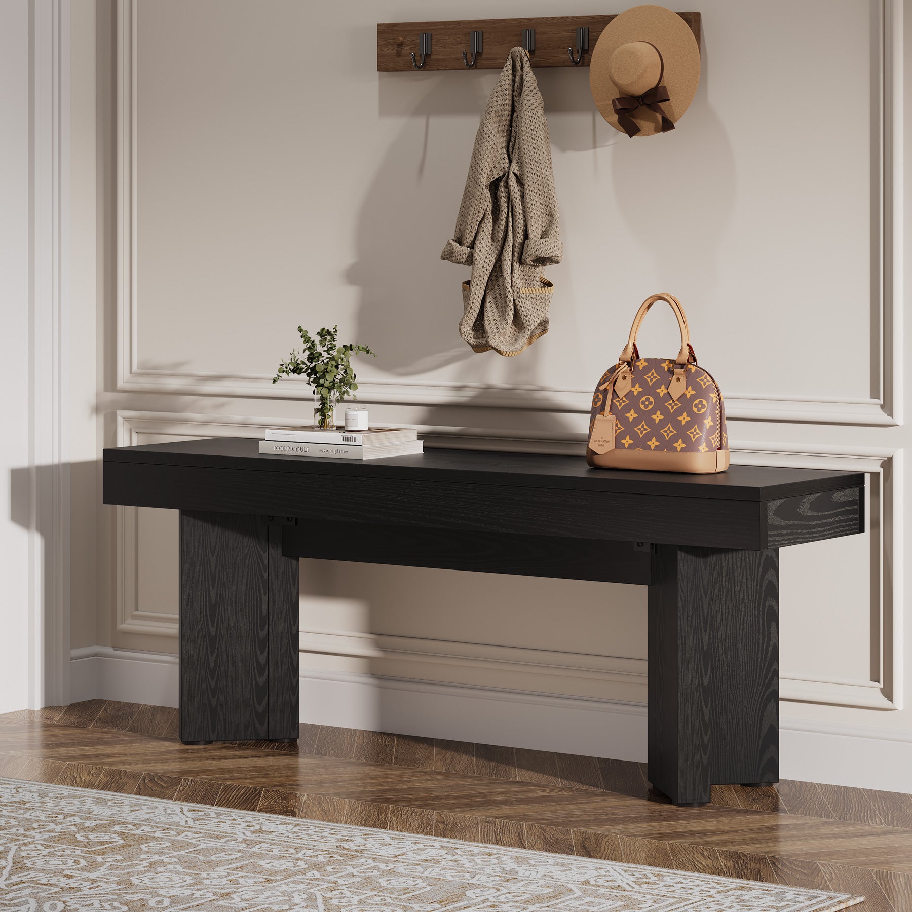 47" Wooden End of Bed Bench, Farmhouse Bedroom Bench