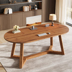 Solid Wood Computer Desk, 63" Oval Executive Desk with Sturdy Tapered Legs