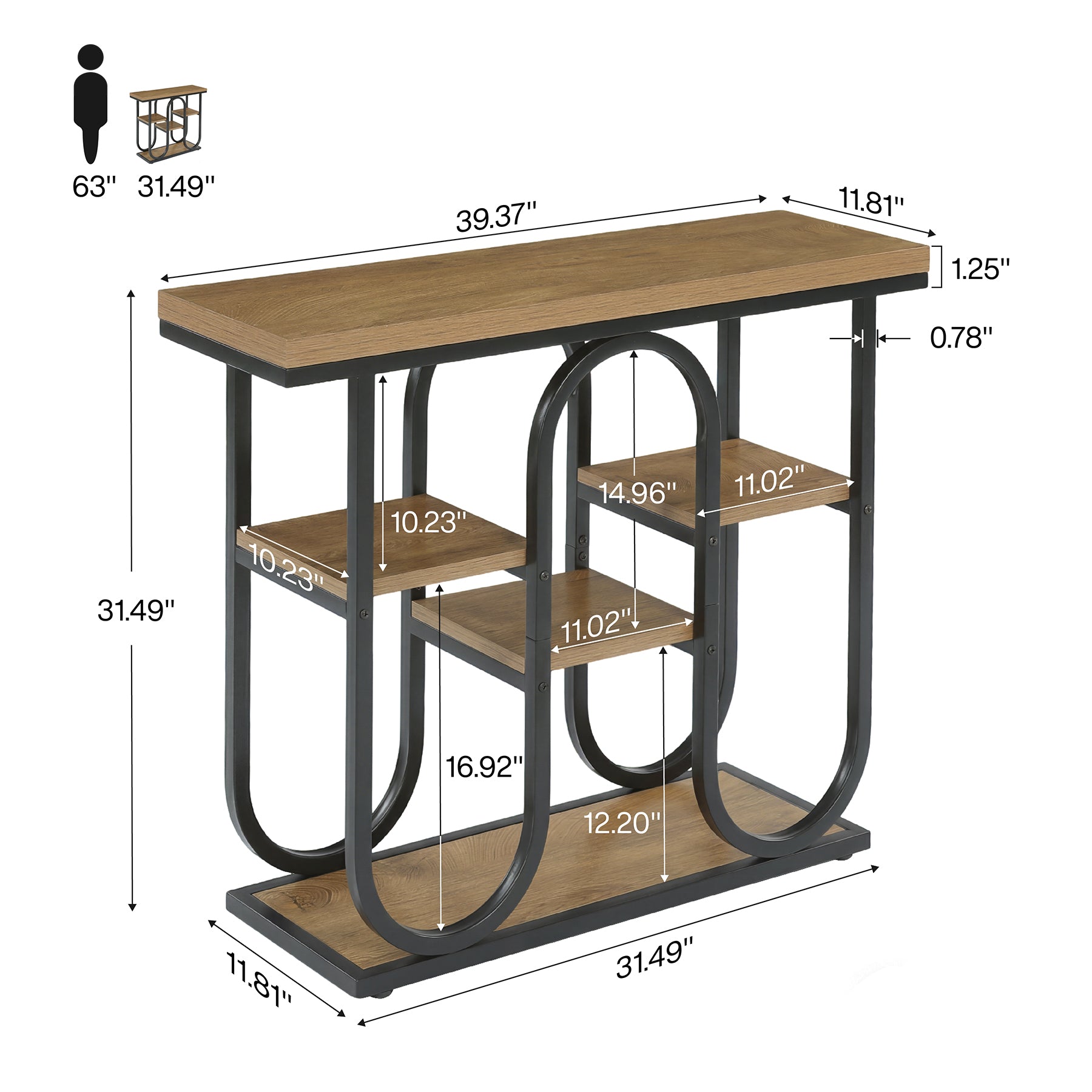41.3" Console Table, 4-Tier Sofa Table Entryway Table with Open Shelves