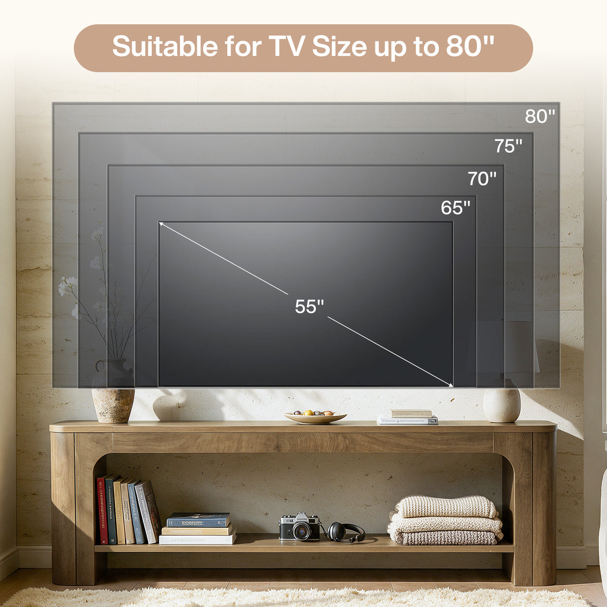 78.7" TV Stand for TVs Up to 80", Rustic Entertainment Center with  Open Shelf for Living Room