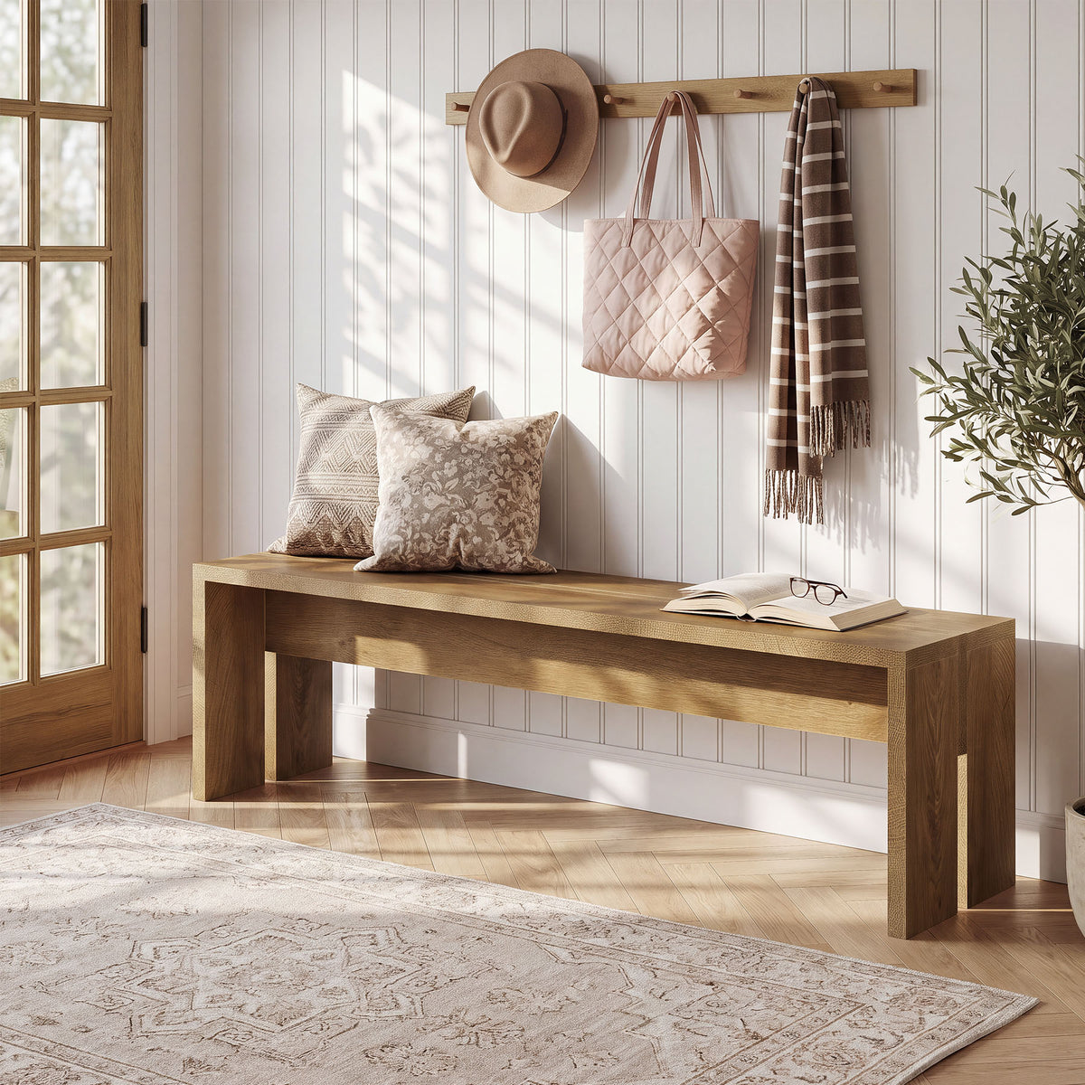 55" Entryway Bench, Modern Shoe Bench End of Bed Bench for Living Room, Bedroom