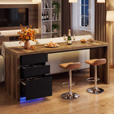 79" Counter Height Bar Table with 3 Drawers & LED Lights, Long Pub Table 3