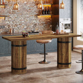 70.9" Bar Table, Rectangular Counter Height Pub Table with Fence Pedestal Base 3