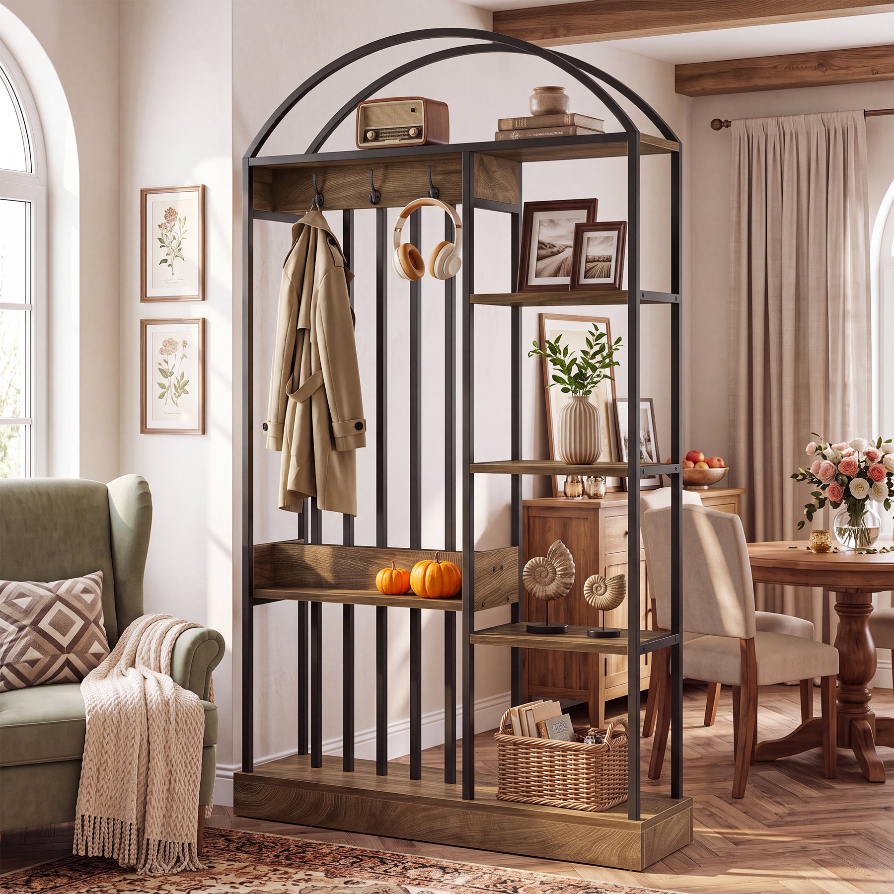 71.2" Wall Room Divider, Freestanding Wall Partition Screen with Metal Frame & MDF Shelves