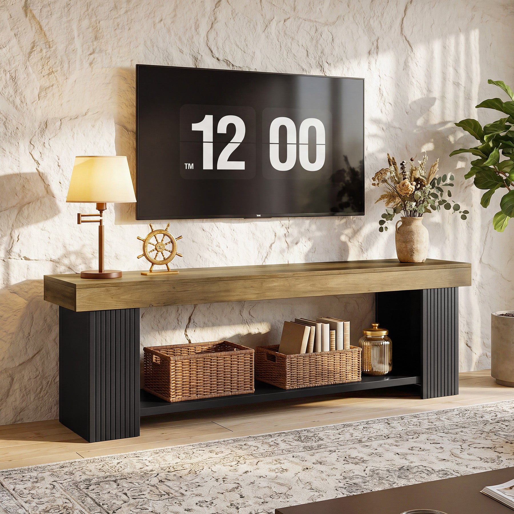 71" TV Stand for 70/75/80" TVs, Farmhouse Entertainment Center with Open Shelf