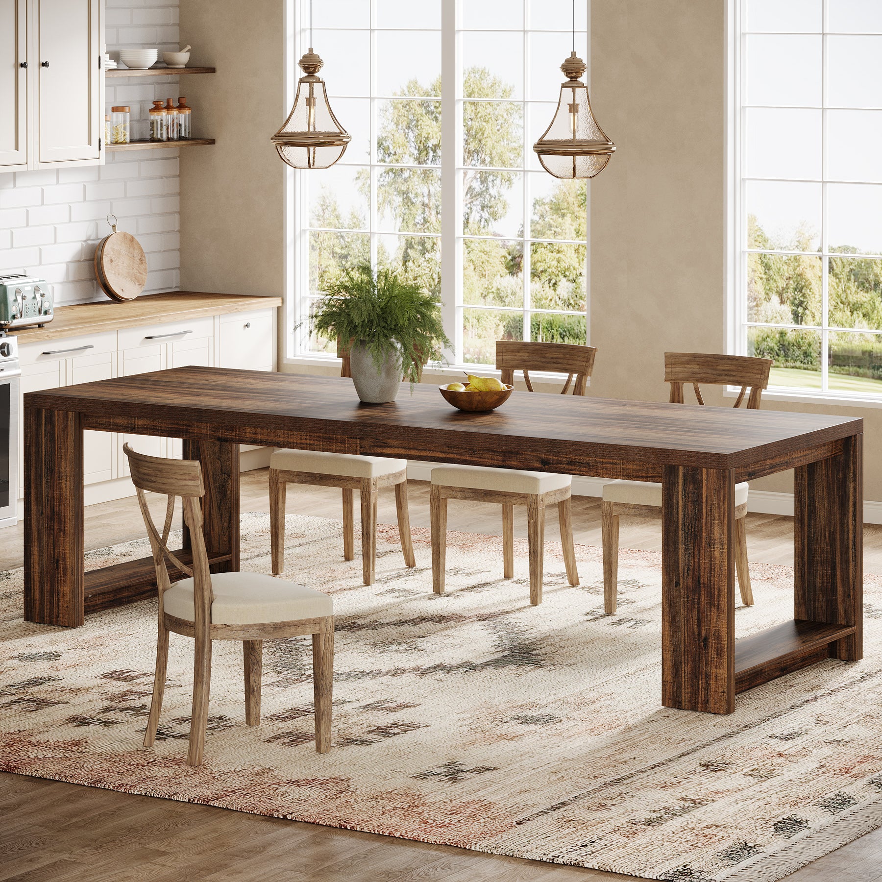 86" Dining Table, Farmhouse Kitchen Dinner Table For 8-10 People