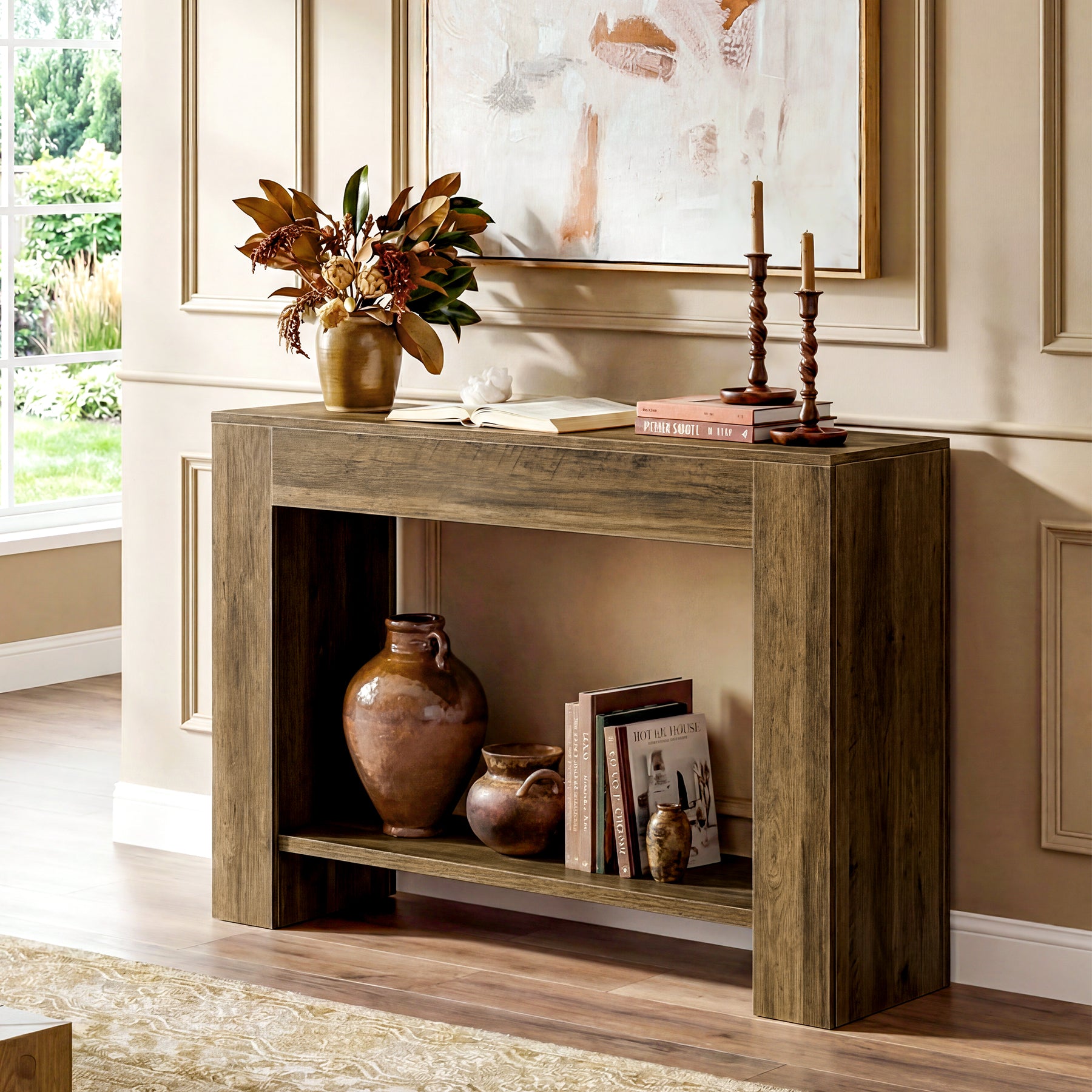 41.3” Farmhouse Console Table with 2-Tier Shelf, Narrow Entryway Sofa Table with Storage