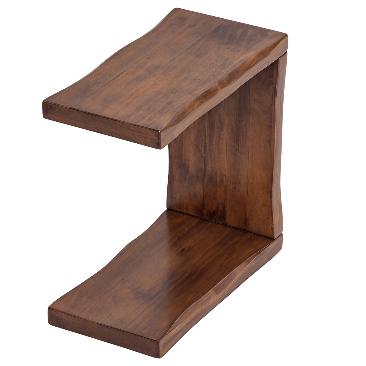 C-Shaped Solid Wood End Table with Live Edge, Sofa Side Table with 2-Tier Storage