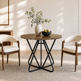 31.5" Round Dining Table, Small Farmhouse Kitchen Table with Geometric Frame for 2-4 3