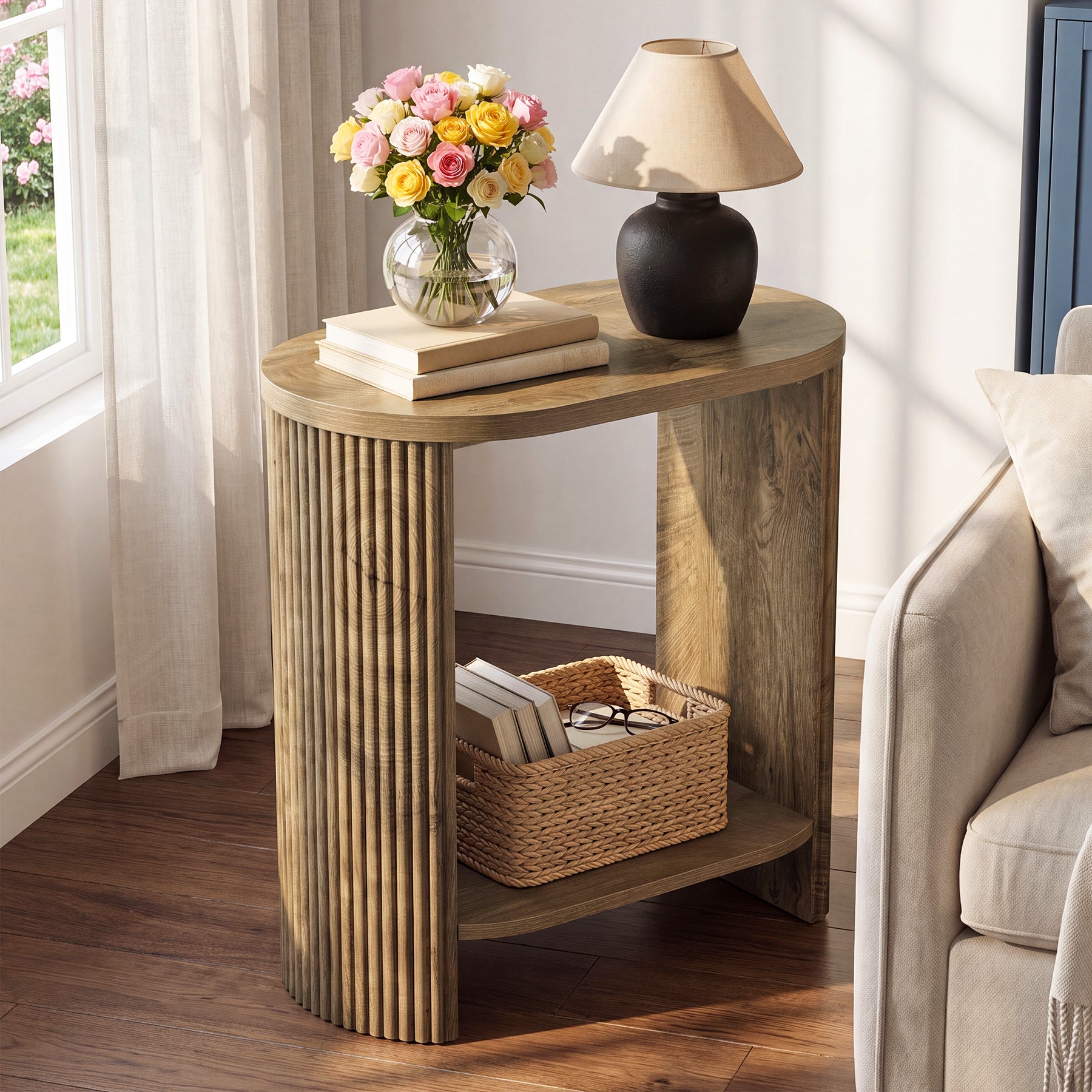 Narrow End Table, 2-Tier Side Table Nightstand with Storage Shelf for Small Spaces