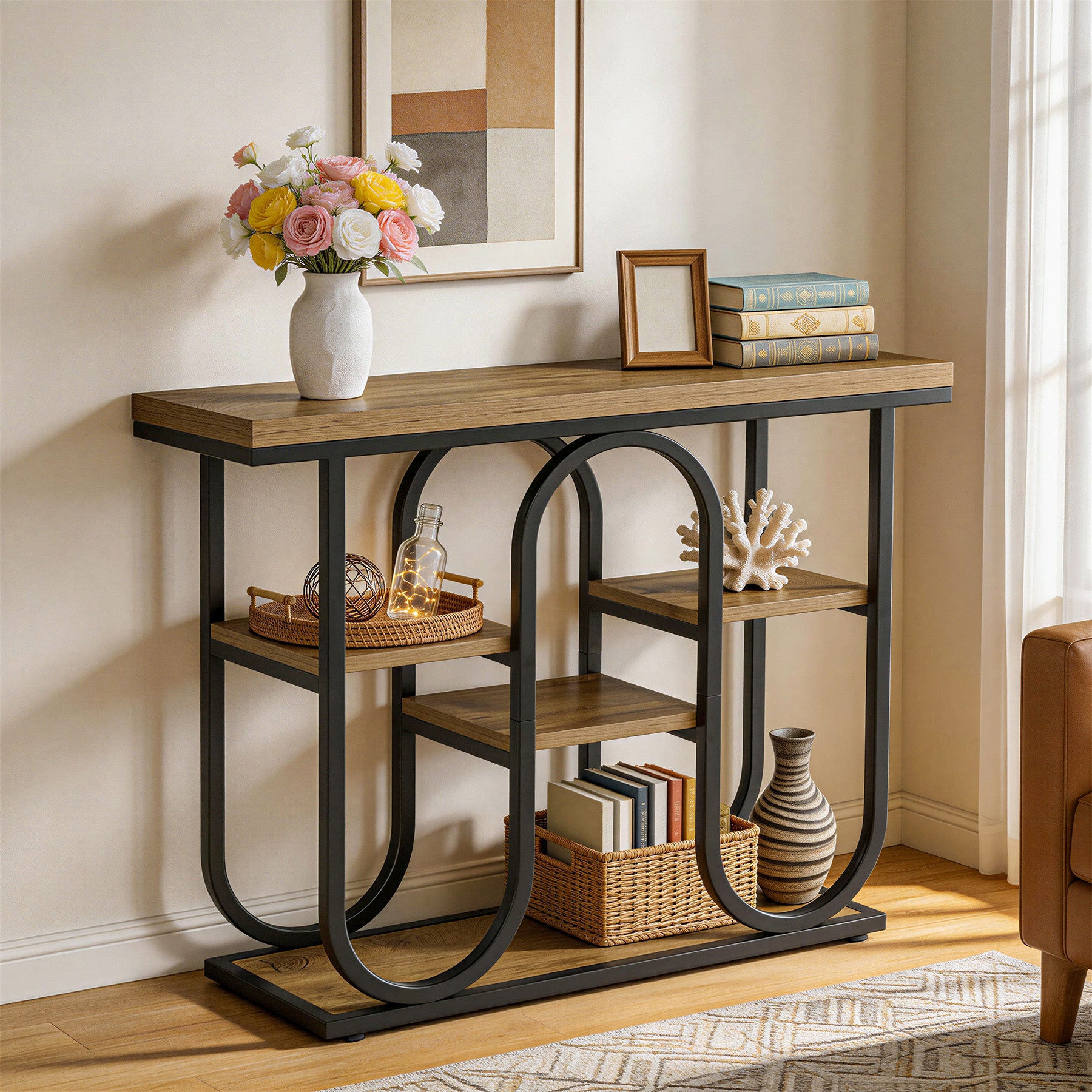 41.3" Console Table, 4-Tier Sofa Table Entryway Table with Open Shelves