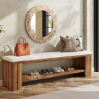 63" Solid Wood Entryway Bench, Modern Upholstered End of Bed Bench