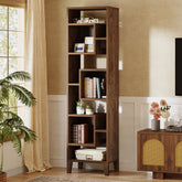 71" Narrow Bookshelf, 8-Tier Staggered Bookcase Etagere Display Shelf 3