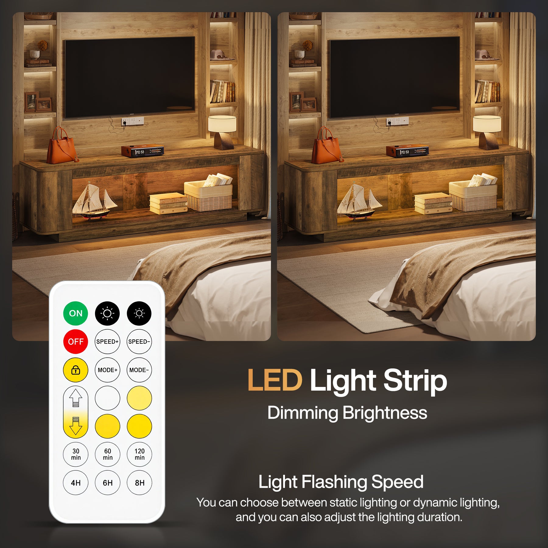 70.9" TV Stand, Entertainment Center with LED Light Strip for 65/70/75/80" TVs