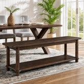 55" Farmhouse Dining Bench, Solid Wood 2-Tier, Kitchen Bench, Dining Room 3