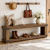 71" Entryway Bench with Shoe Storage, Farmhouse Shoe Bench with Metal Corner Brackets 3